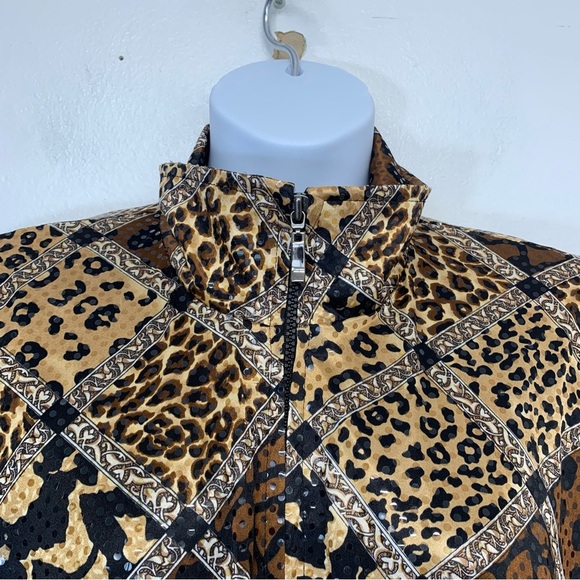 Vintage Jacket Galore Woman 2X ‎ Bomber Brown Animal Print Sequins Sparkle - Picture 2 of 10